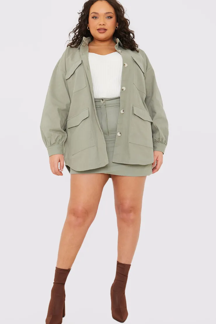 Best In the Style Oversized Utility Cargo Jacket Khaki