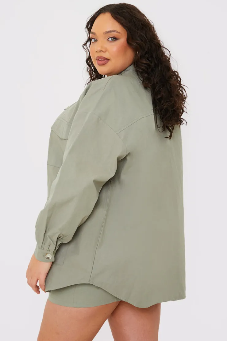 Best In the Style Oversized Utility Cargo Jacket Khaki