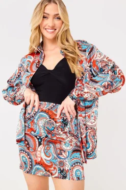 Online In the Style Paisley Print Mini Skirt Red