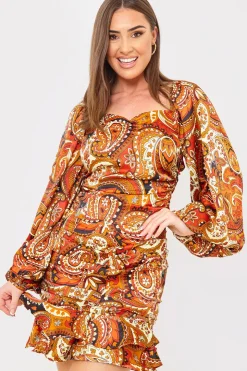 Online In The Style Paisley Ruffle Skirt Rust