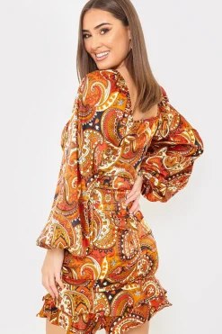 Online In The Style Paisley Ruffle Skirt Rust