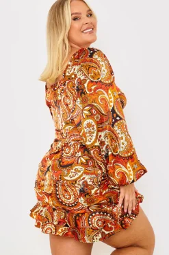 Online In The Style Paisley Ruffle Skirt Rust