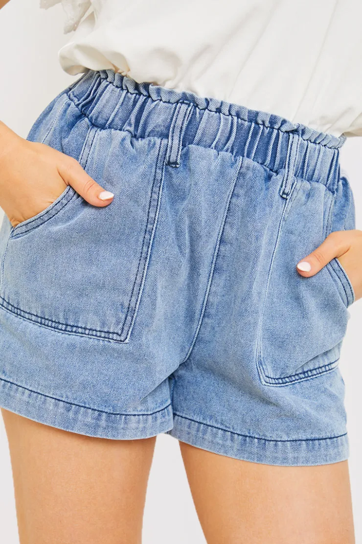 Clearance In the Style Paper Bag Denim Short Indigo Blue
