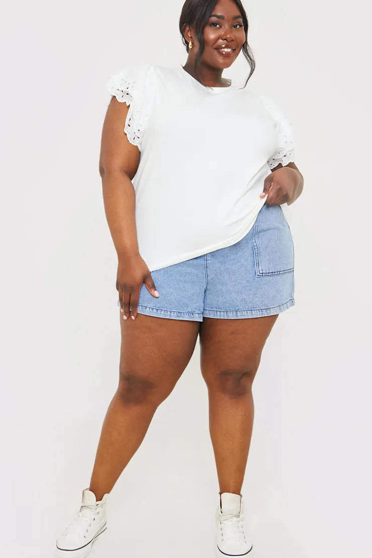 Clearance In the Style Paper Bag Denim Short Indigo Blue