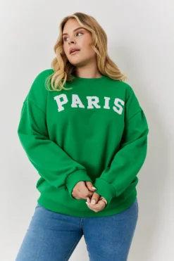 Online In the Style Paris Embroidered Slogan Sweatshirt Green