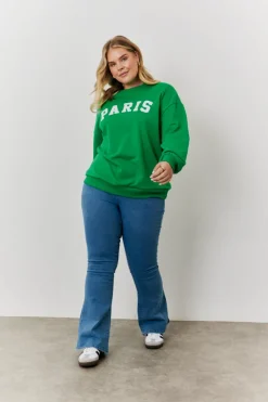 Online In the Style Paris Embroidered Slogan Sweatshirt Green