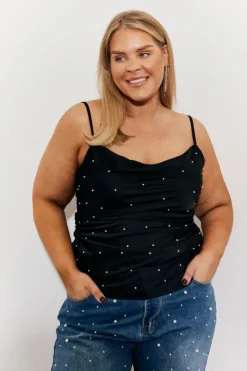 In The Style Pearl Embellished Cami Top Black
