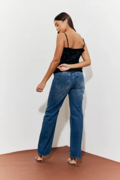In The Style Pearl Embellished Jeans Blue
