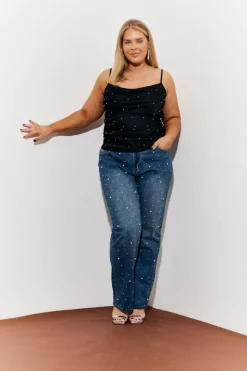 In The Style Pearl Embellished Jeans Blue