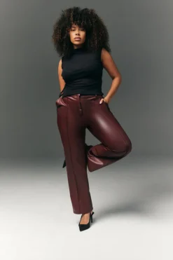 Online In The Style Perfect Sculpting High Waisted Leather Look Straight Leg Trouser Burgundy
