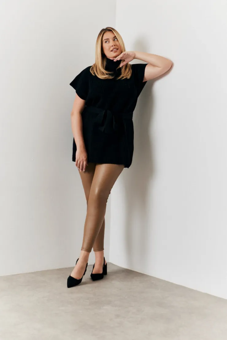 In The Style Perfect Sculpting High Waisted Leather Look Leggings Camel