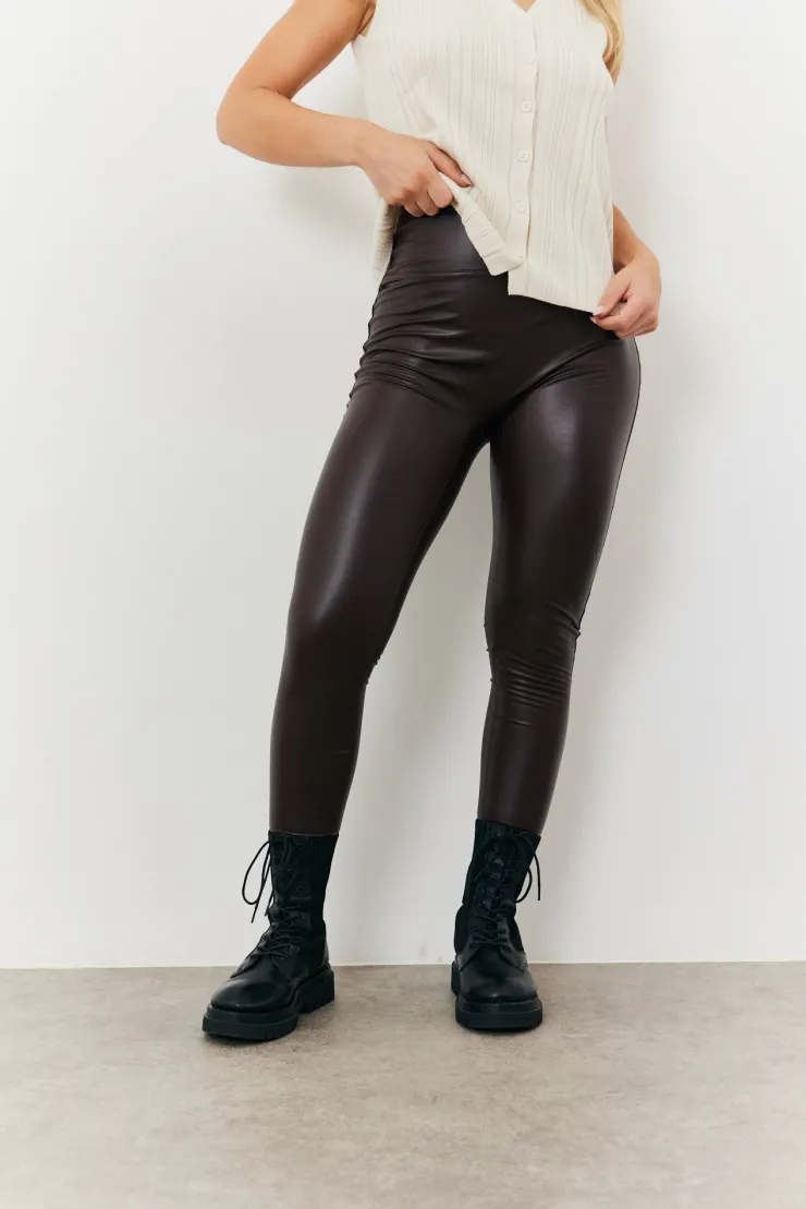 Hot In The Style Perfect Sculpting High Waisted Leather Look Leggings