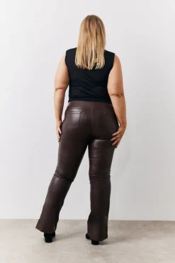 Sale In The Style Perfect Sculpting High Waisted Leather Look Flare Chocolate