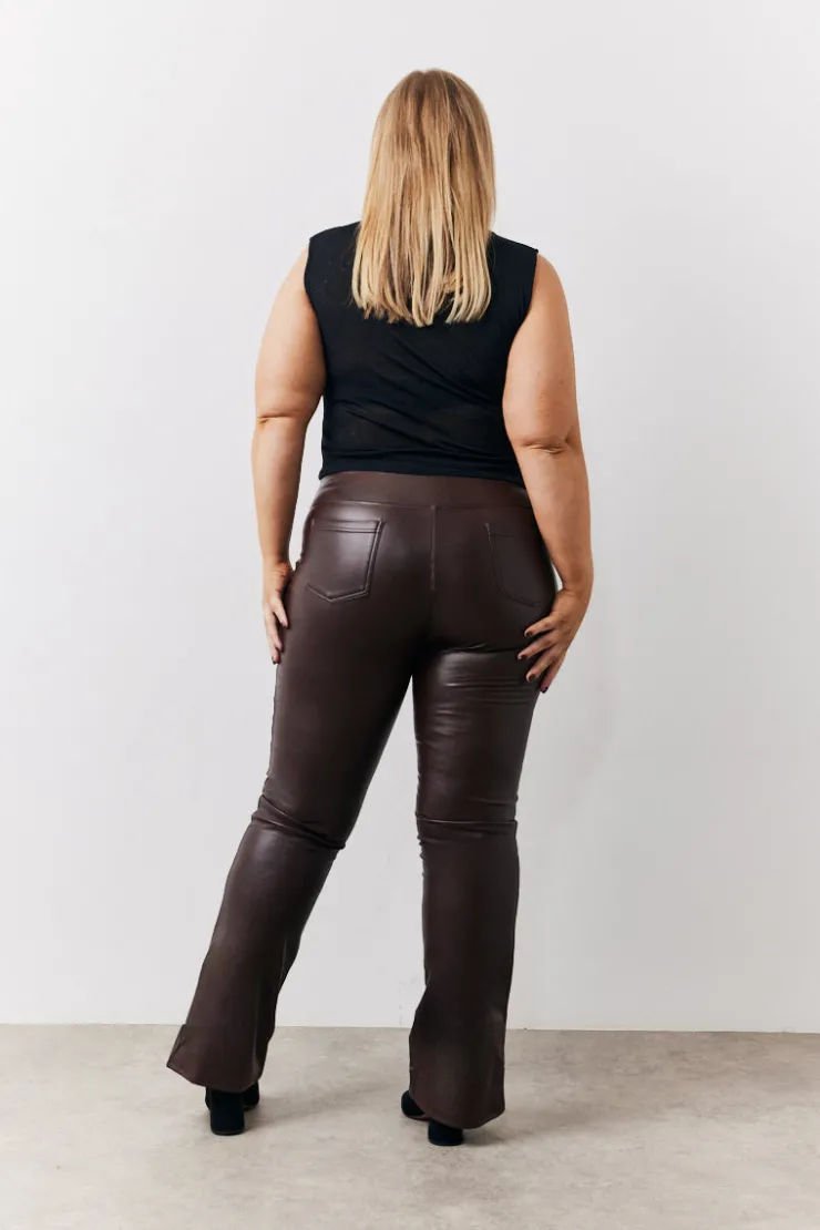 Sale In The Style Perfect Sculpting High Waisted Leather Look Flare Chocolate
