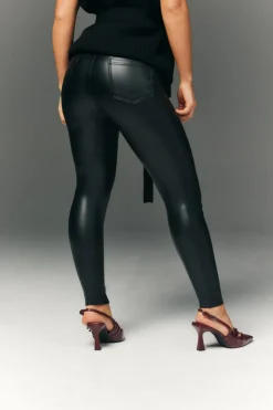 Discount In The Style Perfect Sculpting High Waisted Leather Look Leggings With Back Pocket Black