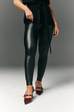Discount In The Style Perfect Sculpting High Waisted Leather Look Leggings With Back Pocket Black