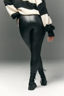 Discount In The Style Perfect Sculpting High Waisted Leather Look Leggings With Back Pocket Black