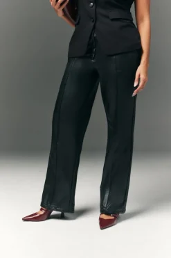 New In The Style Perfect Sculpting High Waisted Leather Look Straight Leg Trouser Black