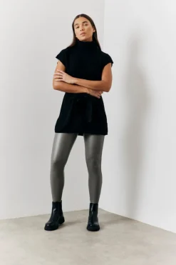 Sale In The Style Perfect Sculpting High Waisted Leather Look Leggings Charcoal