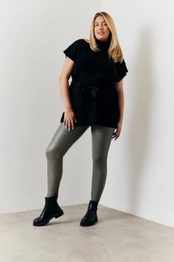 Sale In The Style Perfect Sculpting High Waisted Leather Look Leggings Charcoal