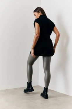 Sale In The Style Perfect Sculpting High Waisted Leather Look Leggings Charcoal