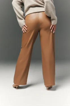 Discount In The Style Perfect Sculpting High Waisted Leather Look Straight Leg Trouser Camel