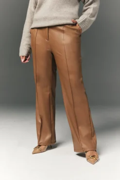 Discount In The Style Perfect Sculpting High Waisted Leather Look Straight Leg Trouser Camel