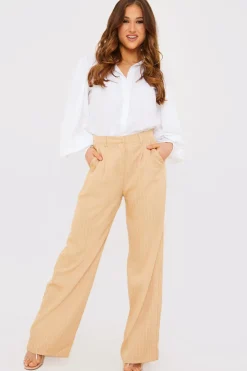 In The Style Pin Stripe Wide Leg Trousers Stone