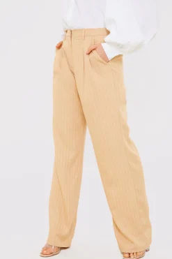 In The Style Pin Stripe Wide Leg Trousers Stone