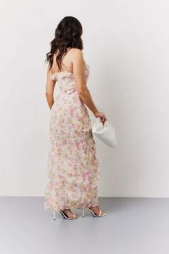 Discount In The Style Pink Floral Frill Detail Maxi Dress Multi