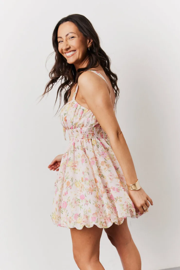 Sale In The Style Pink Floral Milkmaid Bubble Hem Mini Dress Multi