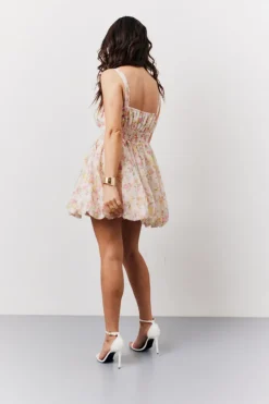 Sale In The Style Pink Floral Milkmaid Bubble Hem Mini Dress Multi