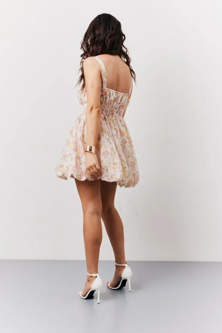 Sale In The Style Pink Floral Milkmaid Bubble Hem Mini Dress Multi