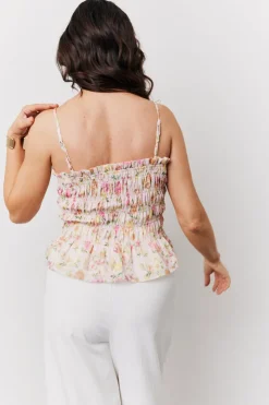 Clearance In The Style Pink Floral Print Shirred Cami Top Multi