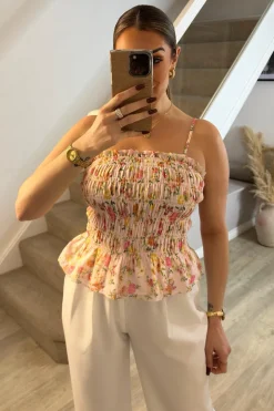 Clearance In The Style Pink Floral Print Shirred Cami Top Multi