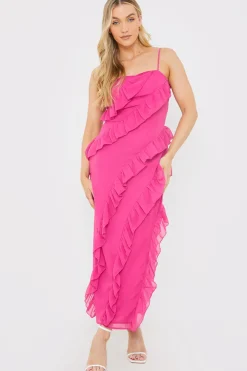 New In the Style Ruffle Cami Maxi Dress Pink