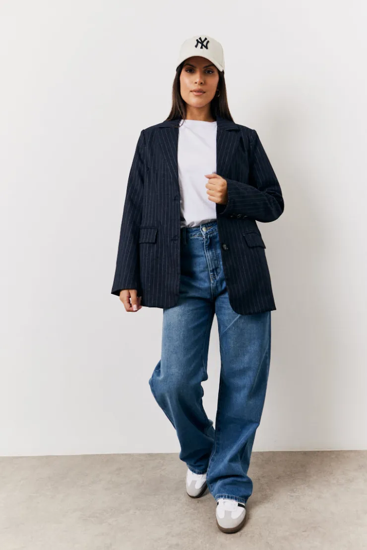 Clearance In the Style Pinstripe Relaxed Blazer Navy