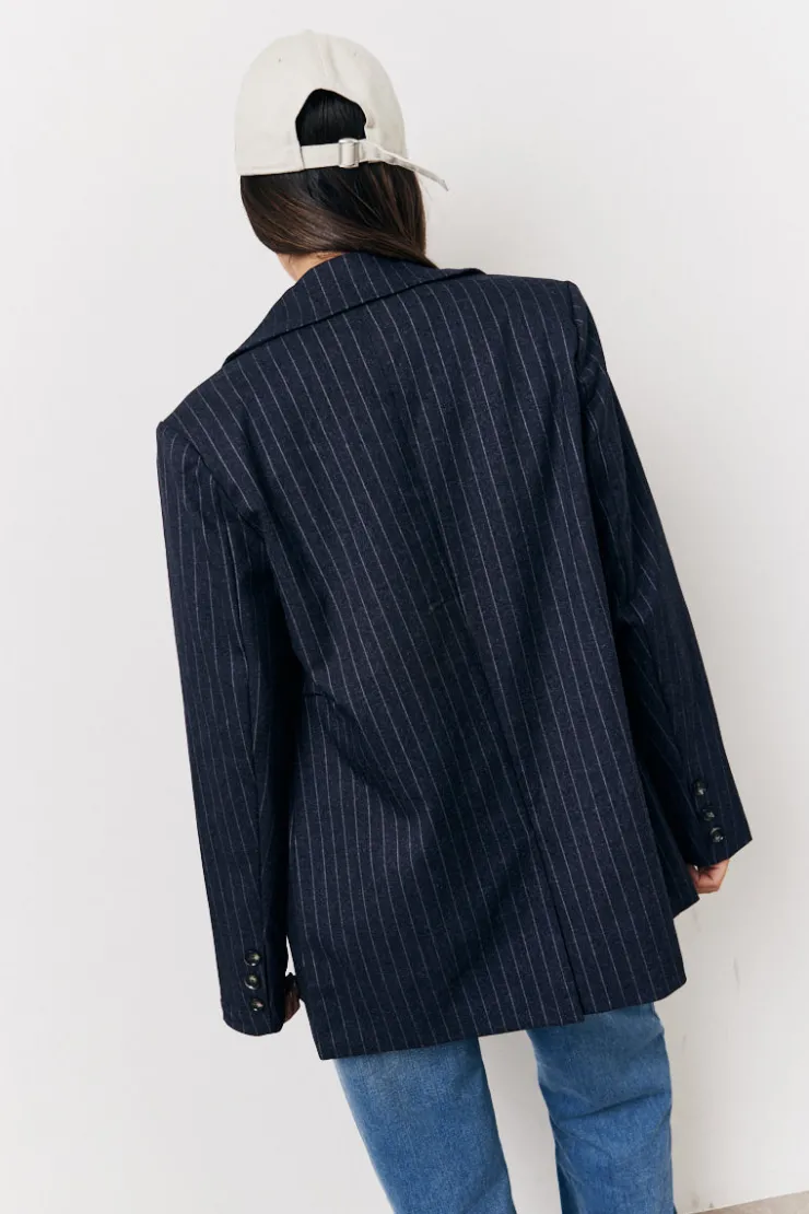 Clearance In the Style Pinstripe Relaxed Blazer Navy