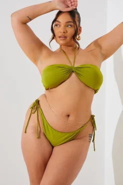 Outlet In the Style Plait Detail Halter Neck Bikini Top Green