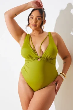 Outlet In the Style Plait Detail Swimsuit Green