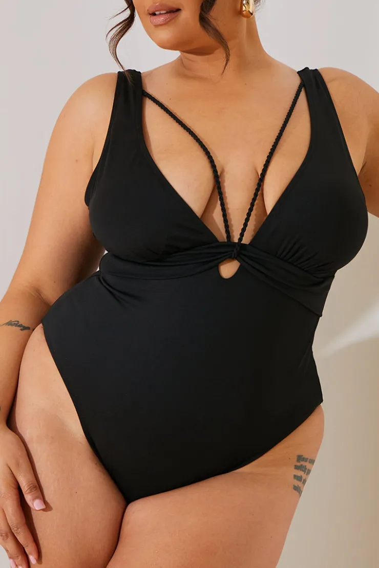 New In the Style Plait Detail Swimsuit Black