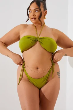 Outlet In the Style Plait Tie Side Bikini Bottoms Green