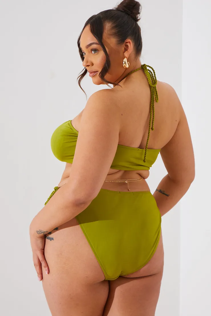 Outlet In the Style Plait Tie Side Bikini Bottoms Green