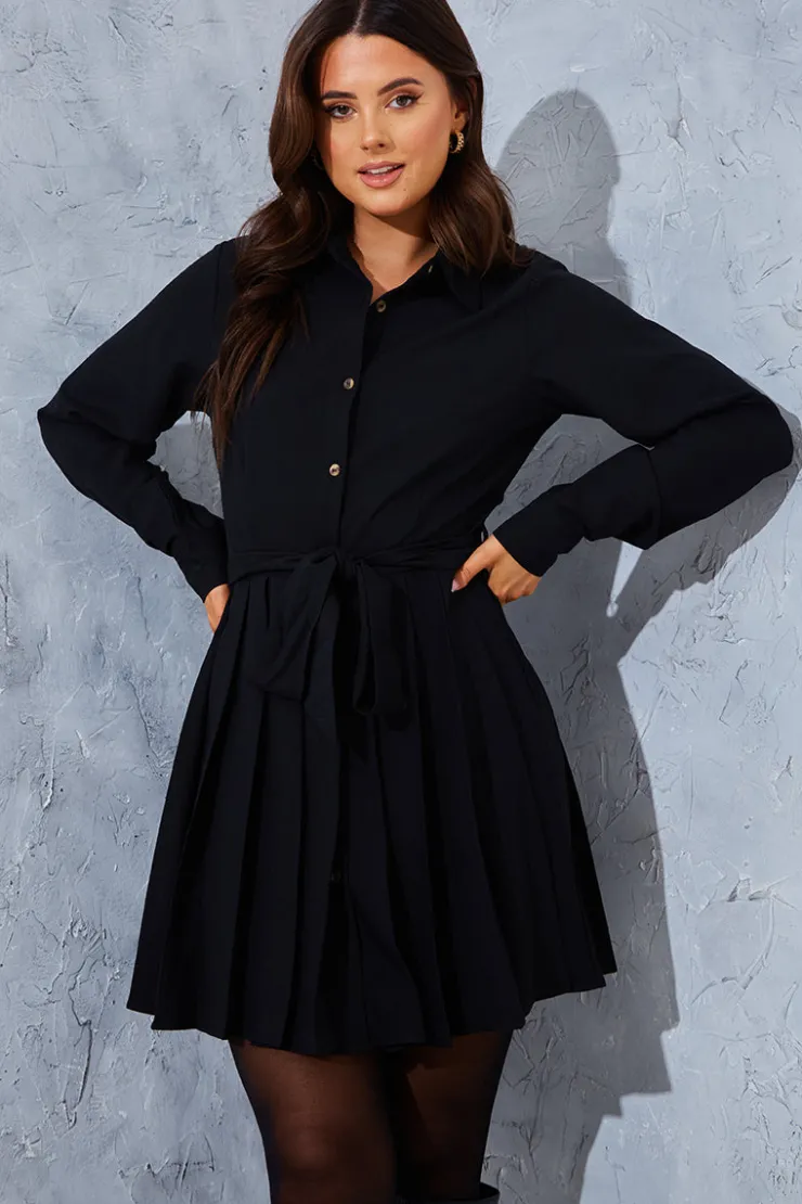Online In the Style Pleated Shirt Dress Black