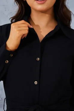 Online In the Style Pleated Shirt Dress Black