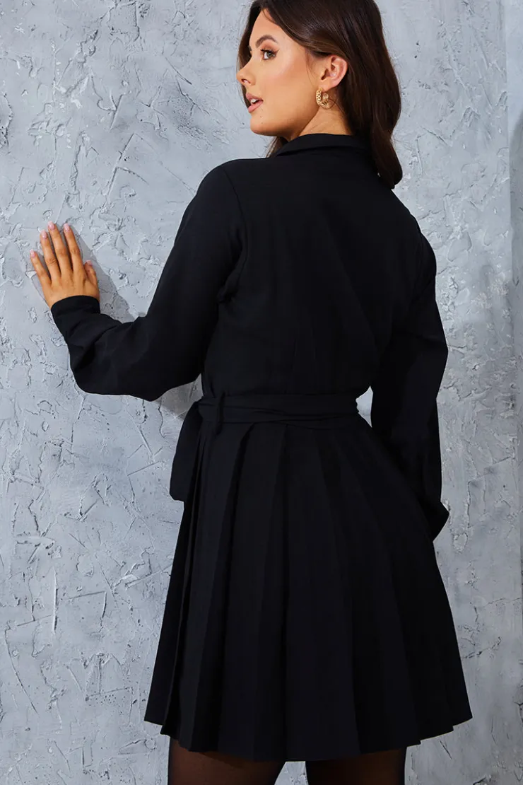 Online In the Style Pleated Shirt Dress Black