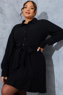 Online In the Style Pleated Shirt Dress Black