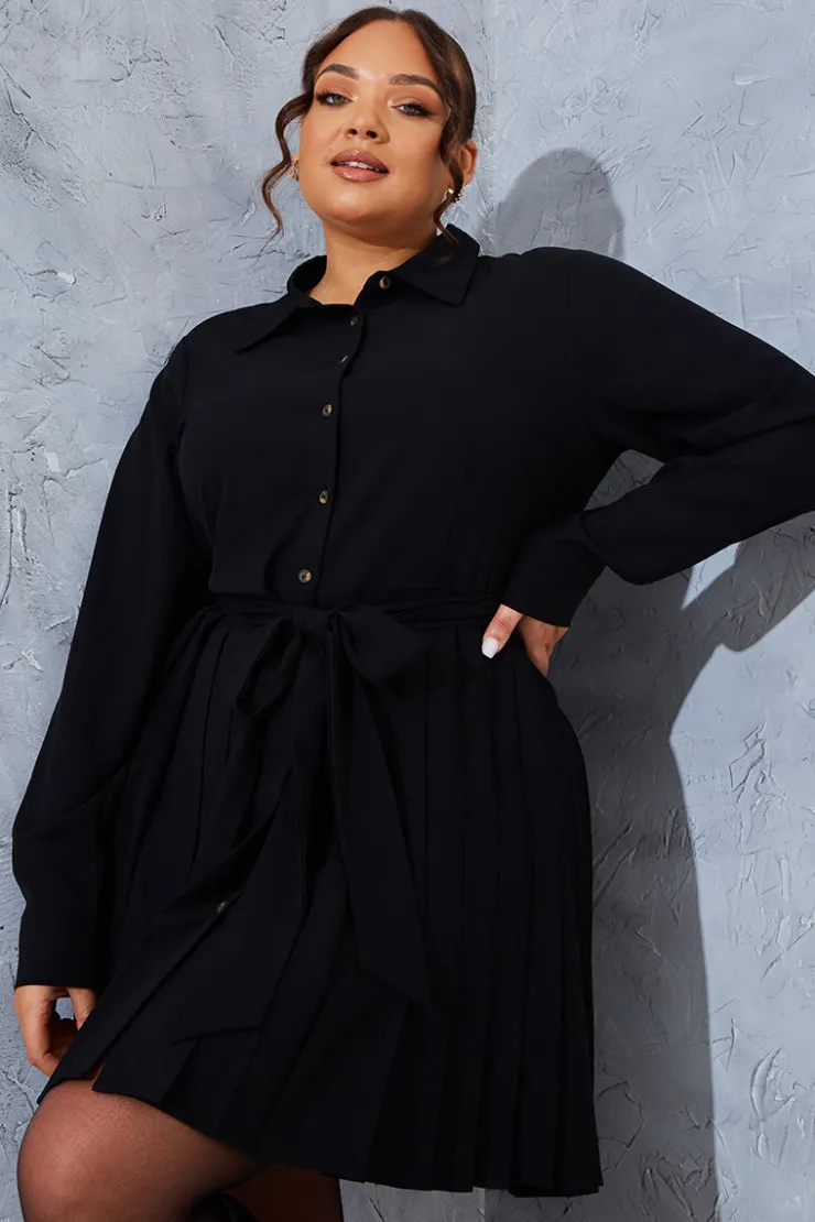 Online In the Style Pleated Shirt Dress Black