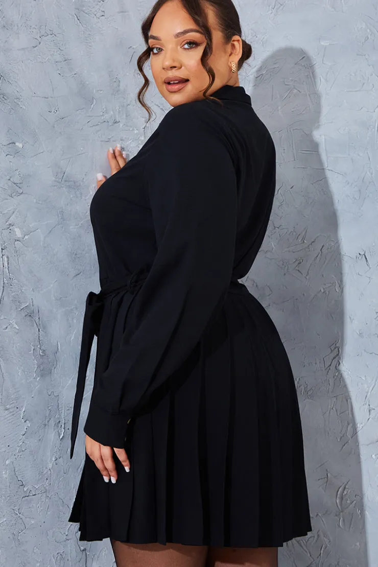 Online In the Style Pleated Shirt Dress Black