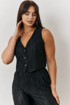 Sale In The Style Plisse Co-Ord Waistcoat Black